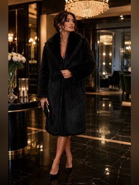 NWT Black fashionable faux fur winter warm teddy coat Sz L